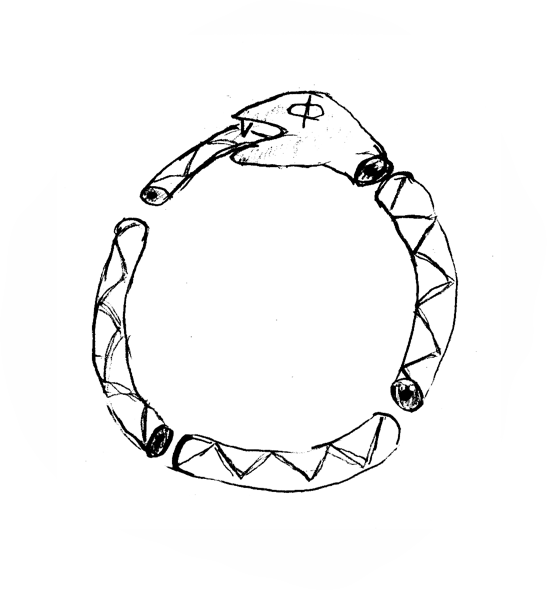 pencil drawing of an oroboros chopped into 5 pieces